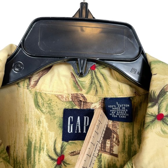 GAP Hawaiian Shirt Mens Large Yellow Tropical Button Up Cotton Lightweight - Picture 3 of 9